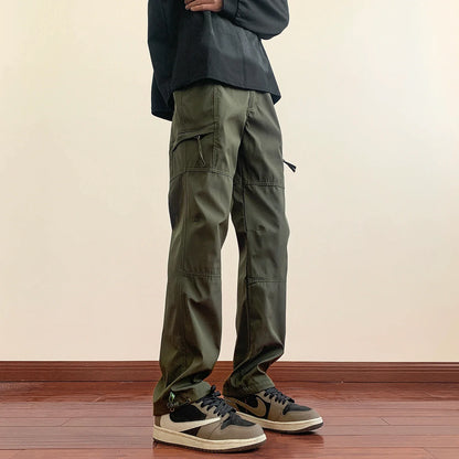 saferido Fashion Korean Side Zipper Casual Wide Leg Pants Khaki/Black Men Spring Autumn Streetwear Loose Straight Pant Mens Trousers