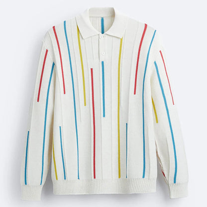 saferido Mens Striped Casual Knitted Polo Shirt Genderless Spring Autumn Thin Fashion Simple Loose Comfortable Long-Sleeve Shirt Unisex