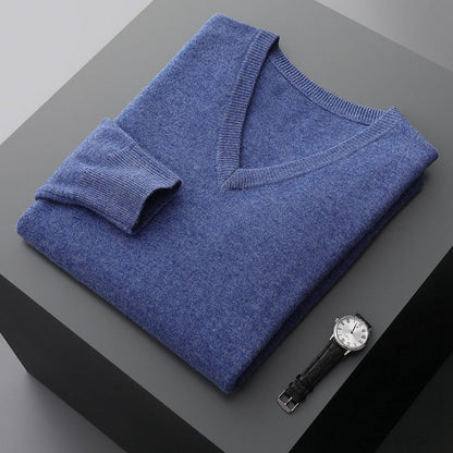Merino Wool Sweater Men's V-neck Pullover Top Autumn Winter Knitted Casual Loose 100% Pure Wool Jacket