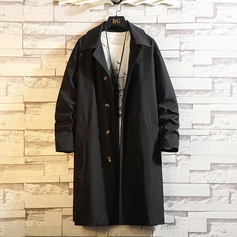 Spring Men Trench Design Solid Color Breasted Oversize Leisure Teen Long Coats Outwear Hombre Korean Style Windbreaker 5Xl