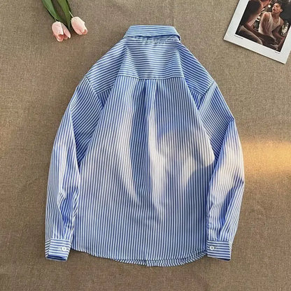 New Spring and Autumn Fashion Korean Edition Hip Hop Trend Advanced Sense Casual Loose Stripe Woven Long Sleeve Men's Shirt