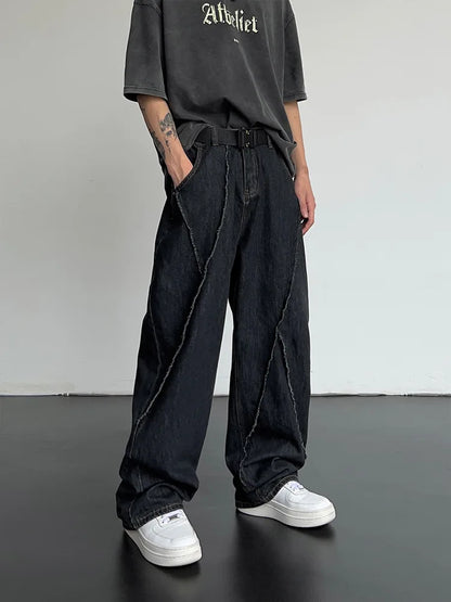 saferido New Summer Jeans Men Patchwork Denim Trousers Male Oversize Loose Casual Wide-leg Pants Streetwear Harajuku Clothing