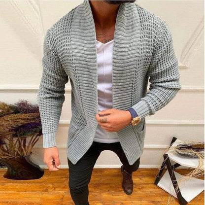 Men Button-up Long Sweater Overcoat Mens Winter Fall Long Sleeve Knit Hooded Cardigans Coat Fashion Solid Long Knitted Jackets