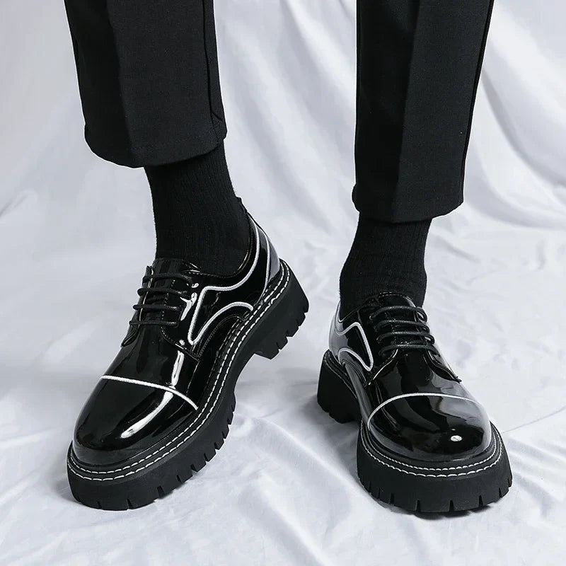 saferido Leather Shoes Men's Office Casual High Platform Leather Shoes Patent Men's Harajuku Streetwear Trend Vintage Wedding Shoes 38-45