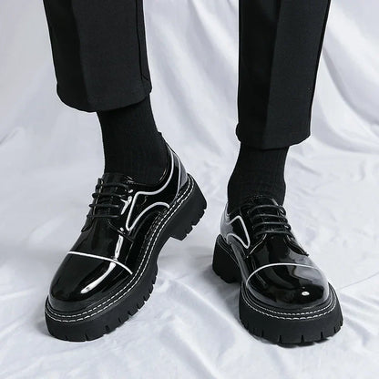 saferido Leather Shoes Men's Office Casual High Platform Leather Shoes Patent Men's Harajuku Streetwear Trend Vintage Wedding Shoes 38-45