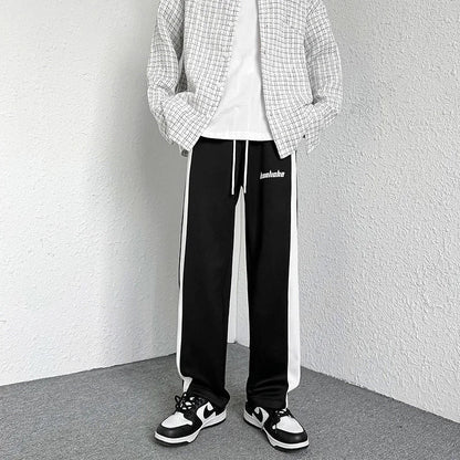 saferido Contrasting Color Stitching Mopping Casual Trousers Men Oversize Sports Loose Pants Printed Letters Straight Wide-leg Sweatpants