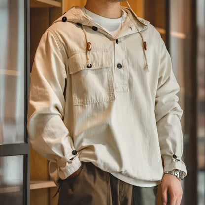 saferido American Retro Beige White Deck Suit Severe Weather Coat Charge Sweater Hoodie Men's Autumn