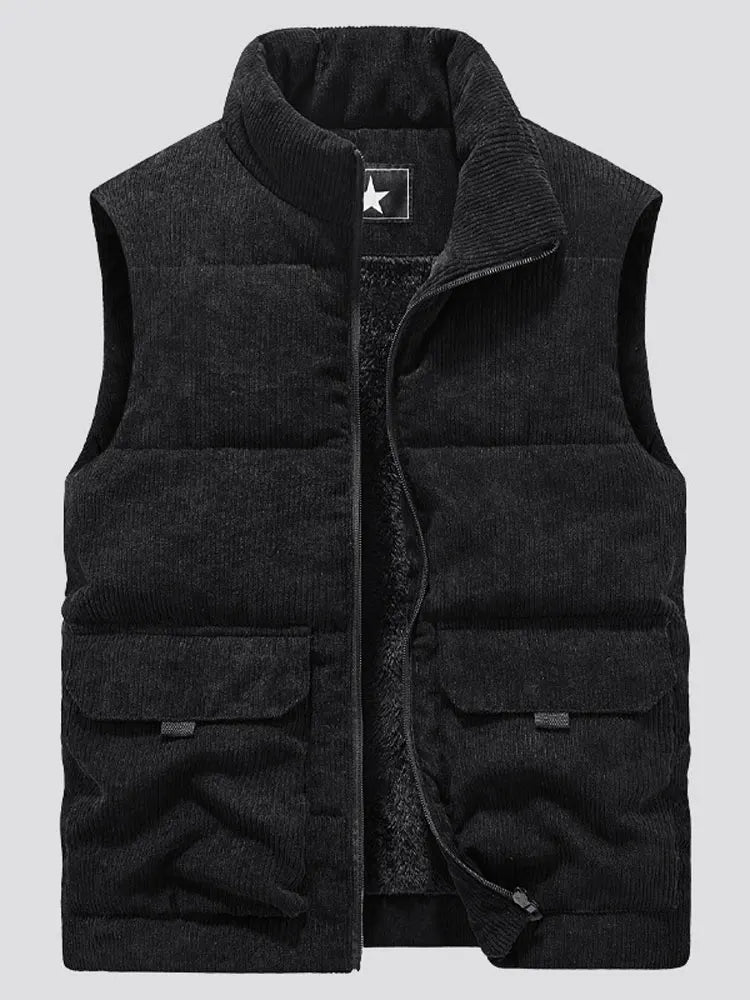 Casual Thick Vest Men Solid Winter Cargo Sleeveless Jacket Man Fashion Zippper Corduroy Turtleneck Warm Boy Outwears