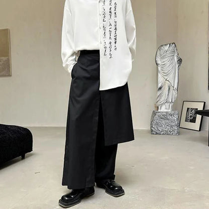 saferido Mens Japanese Double-Layer Irregular Splicing Culottes New Necessities Couple Lazy Style Retro Loose Wide-Leg Pants Unisex