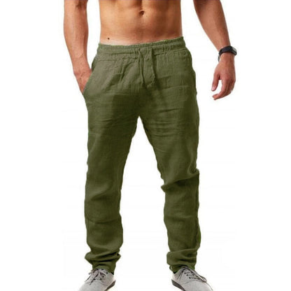 Men's Cotton Linen Pants Summer Solid Color Breathable Linen Trousers Male Casual Elastic Waist Fitness Pants Hip-Hop Streetwear