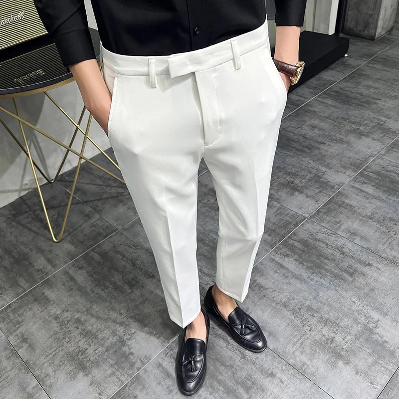 saferido Men Summer Business Formal Pant Solid Casual Korean Slim Fit Suit Pants Mens Wedding Social Office Trousers Plus Size 29-38