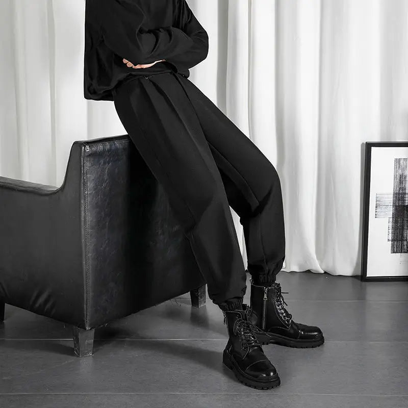 saferido Black Men's Trousers Korean Fashion Baggy High Waist Straight Suit Pants Spring Autumn Casual Oversized Male Bottoms Y2k Clothes