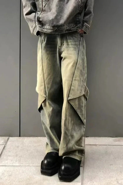 saferido American High Street Variable Trouser Shape Micro Flare Jeans Men's High Waist Loose Draping Wide Leg Floor Dragging Long Pants