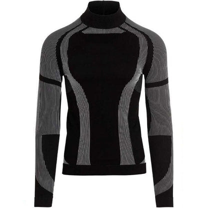 Men's Fashion Long Sleeve T-shirt Elastic T-Shirts Turtleneck Male Contrast Color Tops New Stripe Spliced Clothing