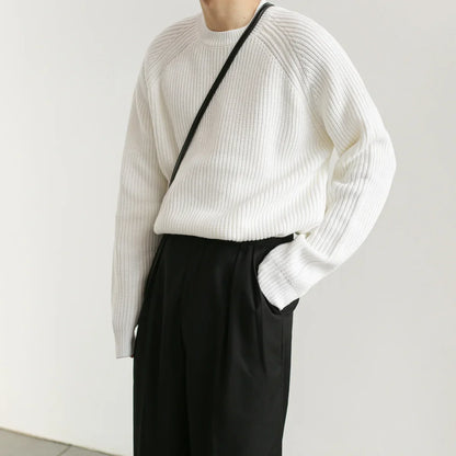 Autumn Clothing Men's Knitted Light Luxury Pullovers Sweater Casual Solid Color Vintage Loose O Neck Long Sleeve Knitwear New