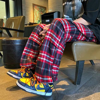 saferido Summer Plaid Pants Men S-3XL Casual Straight Trousers for Male/Female Harajuku Hip-hop Pants