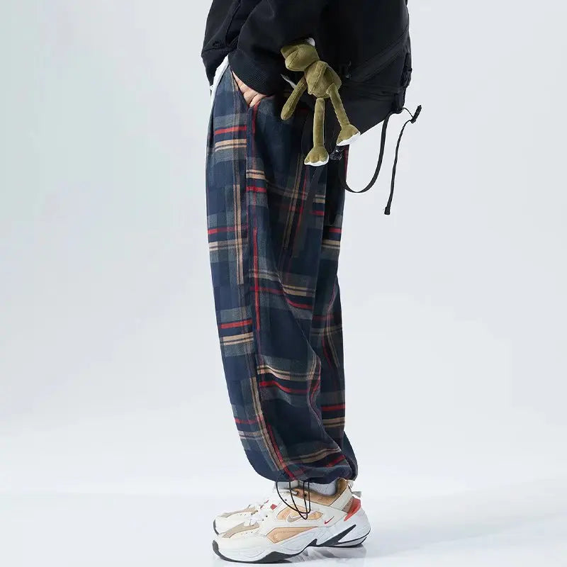 saferido Ankle-Length Plaid Harem Pants Men Clothing Joggers Men Pants Trousers Japanese Fashion Sweatpants S-5XL Streerwear