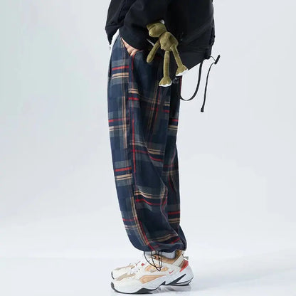 saferido Ankle-Length Plaid Harem Pants Men Clothing Joggers Men Pants Trousers Japanese Fashion Sweatpants S-5XL Streerwear
