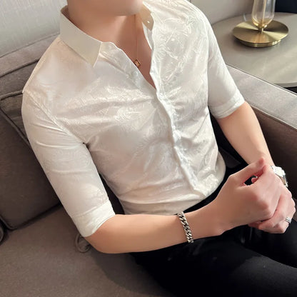 saferido  British Style  Men Summer High-end Printed Business Shirts/Male Slim Fit Lapel Casual Shirts With Short Sleeves S-4XL