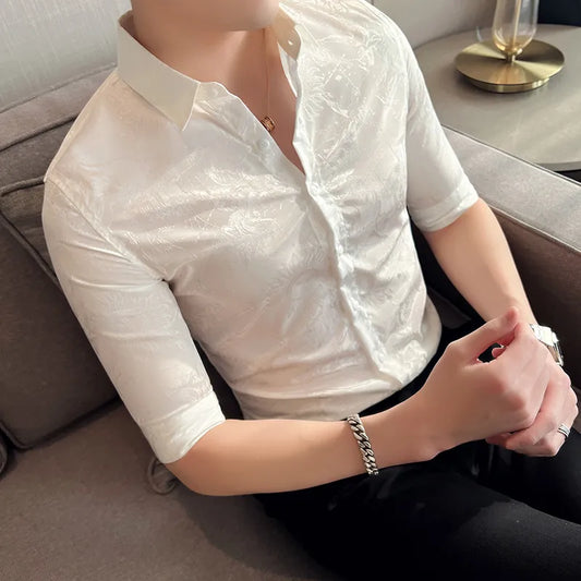 saferido  British Style  Men Summer High-end Printed Business Shirts/Male Slim Fit Lapel Casual Shirts With Short Sleeves S-4XL