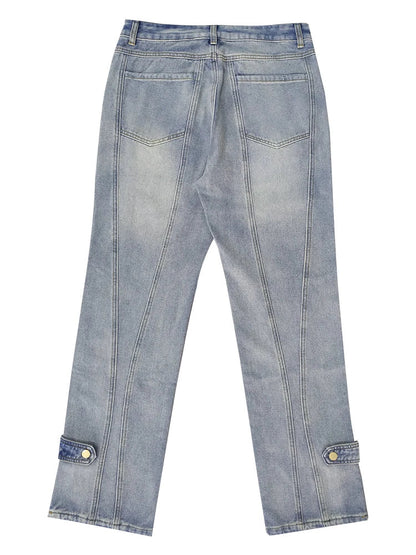 New Trendy Large Pockets Men's Denim Cargo Pants Streetwear Skateboard Fashion Designer Spliced Slit Full Length Baggy Jeans Men