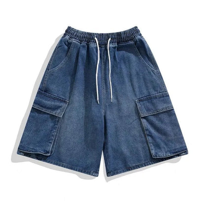 saferido Summer Denim Shorts Men Oversized Vintage Pocket Cargo Shorts Men Japanese Streetwear Hip Hop Loose Wide Leg Shorts Mens Jeans