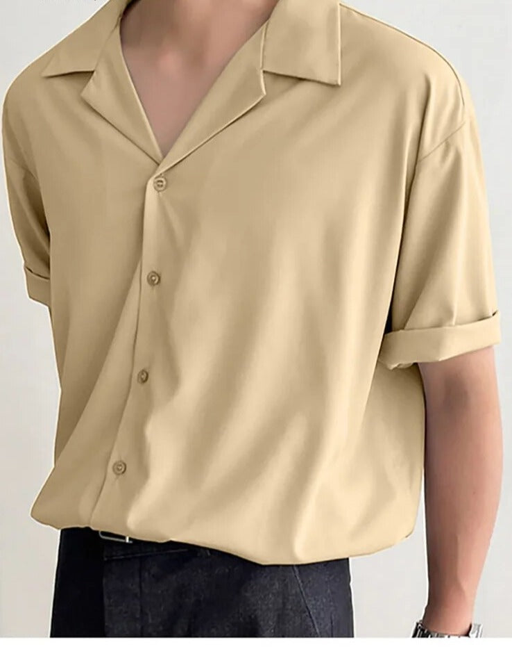 Men Casual Shirt Lapel Short Sleeve Button Streetwear Summer Men Clothing Solid Color Korean Fashion Shirts S-5XL