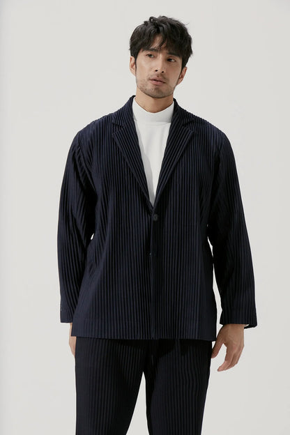 Miyake Blazer Men Pleated Black Suits For Men Stretch Fabric Slim Fit Coat High Quality Casual Japanese Style Blazers