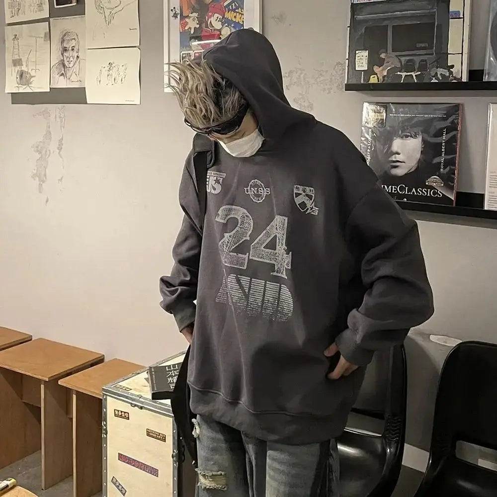 saferido Hoodies Men Retro Y2K Sports Graphic Soft Hoodie American Trendy Versatile Street Fashion Loose Casual Tops Autumn Men'S Clothes