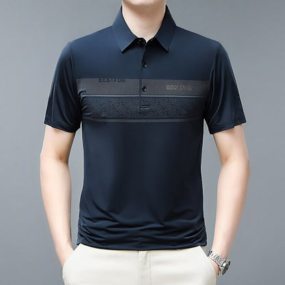 Men T Shirts Breathable Short Sleeve Summer T Shirt for Men Business Casual Fashion Striped Turn-Down Collar T Shirt Male