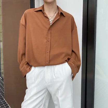 Turn-down Collar Simplicity Button Long Sleeve Solid Loose Business Casual Office Lady Man Formal Spring Summer Men's Clothing