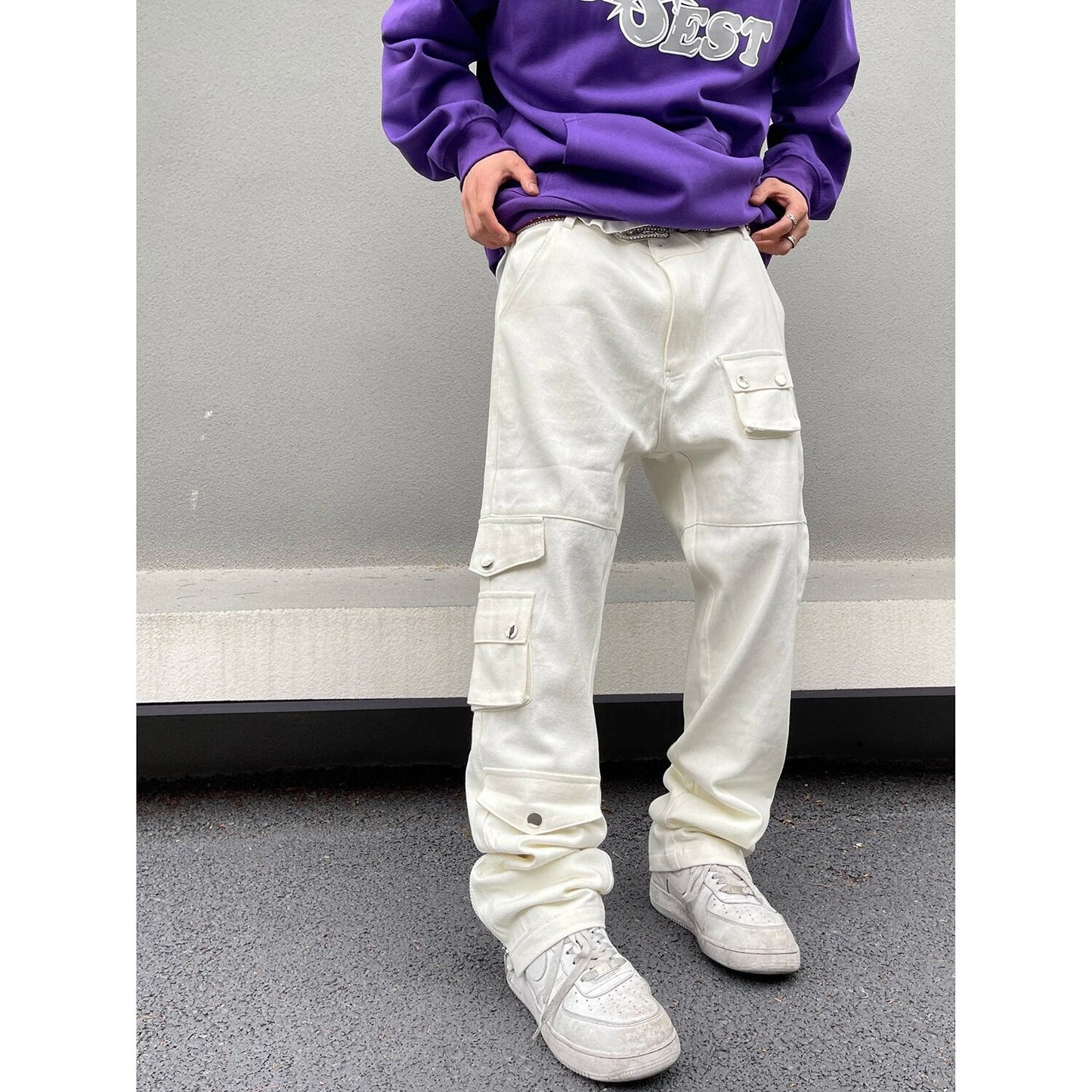 Harajuku Camou Wide Cargo Pants Hiphop Zipper Multi-pocket Pink Camouflage Micro Flared Pants for Men Slim Women Clothing