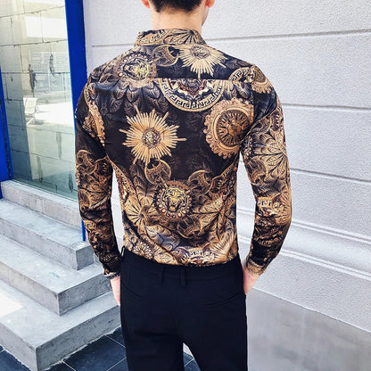 saferido British Style Men's Business Casual Shirts/Male Slim Fit Printing Leisure Long Sleeve Shirts Tops Plus Size S-4XL