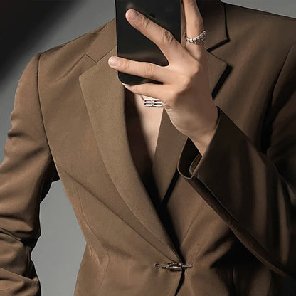 saferido Mens autumn British style retro metal buckle suit suit elegant slim, business temperament light luxury casual suit and trousers