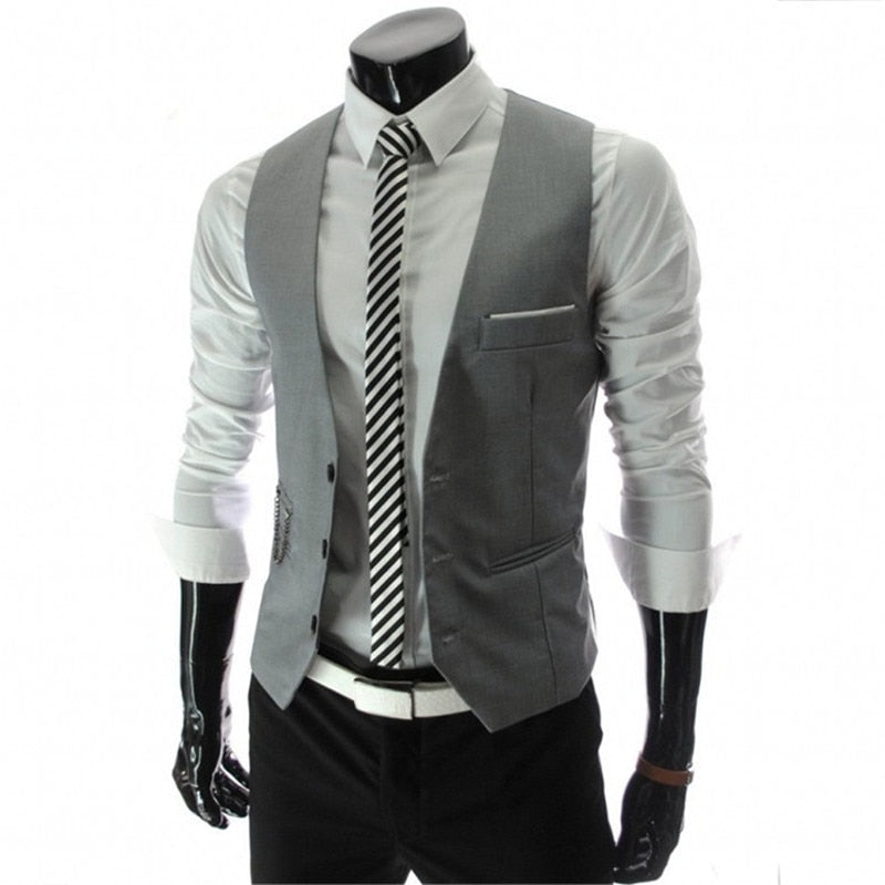 Men's Slim Fit Suit Vest Solid Color Casual Sleeveless Vintage Vest Fashion Man Black Gray Formal Businss Waistcoat Homme