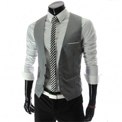 Men's Slim Fit Suit Vest Solid Color Casual Sleeveless Vintage Vest Fashion Man Black Gray Formal Businss Waistcoat Homme