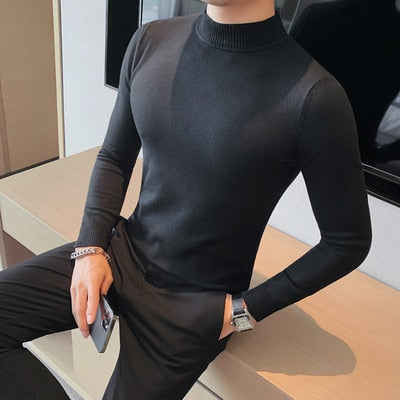 Male High End Fashion Brand Knitted Pullover Sweater Men Half Turtle Neck Autum Winter Woolen Casual Jumper Clothes S-4XL