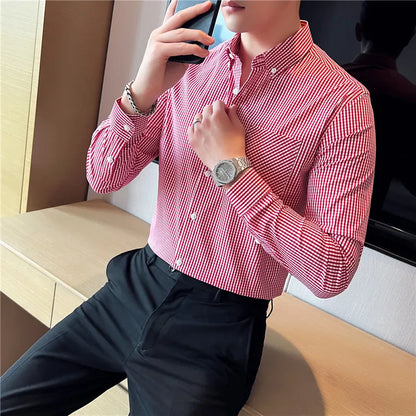 saferido  Men Spring High Quality Business Long Sleeve Shirts/Male Slim Fit Fashion Plaid Office Dress Shirts Plus Size S-4XL