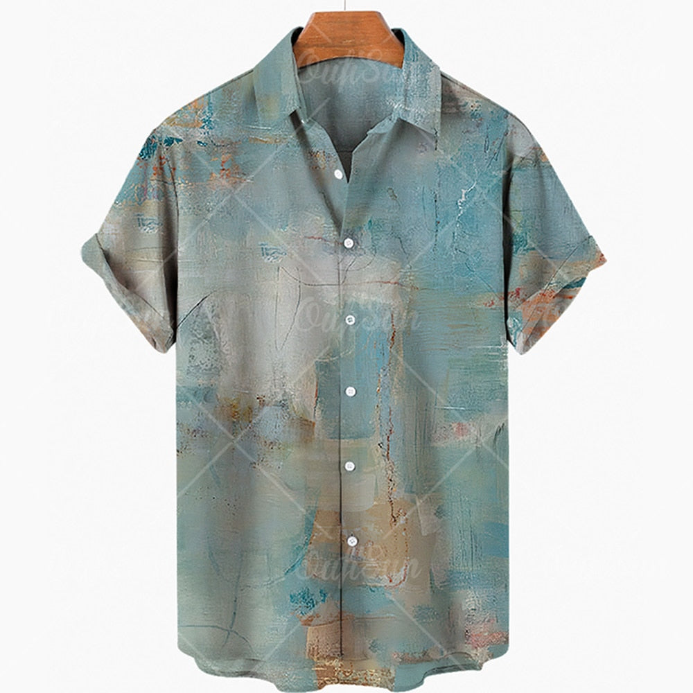 Mens Summer Hawaiian Beach Shirts 3D Printing Wind Luxury Designer Vintage Clothes Oversized Irregular Pattern Y2k Floral Punk
