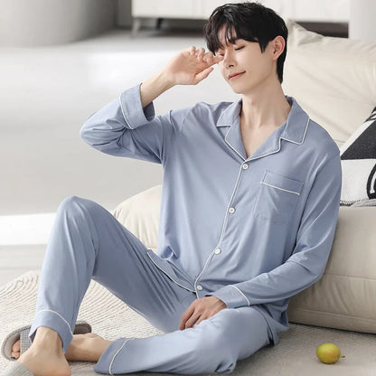 saferido Autumn Pajamas Sets Men Long Sleeve Modal Cotton Thin Teenage Boys' Large Size Spring Outwear Home Cloth Suit Sleepwear Male