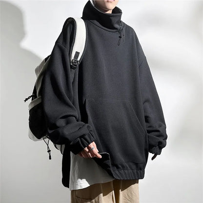 saferido Spring Autumn Hoodies Men Fashon Turtleneck Pullover Sweatshirt Mens Solid Color Loose Streetwear Hip Hop Couple Casual Hoodies