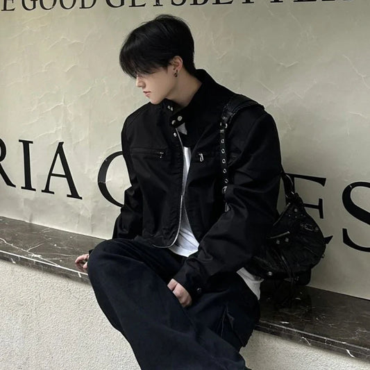 saferido Men's jacket Retro Motorcycle Jacket Fashion Korean Style Spring Autumn Vintage Brown Short Jacket High Street Outerwear Coat