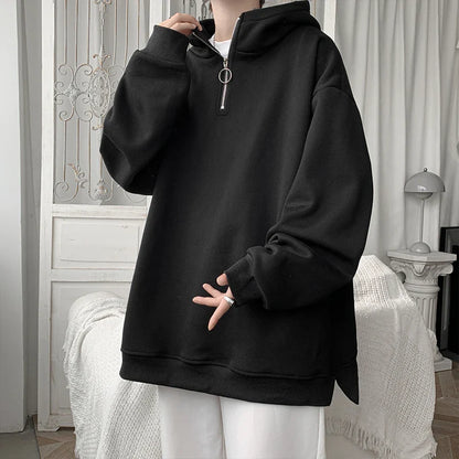 saferido Turtleneck Hoodie Zipper Pullovers Streetwear Hip Hop Hooded Sweatshirt Men Clothing Korean Couples Harajuku Coat