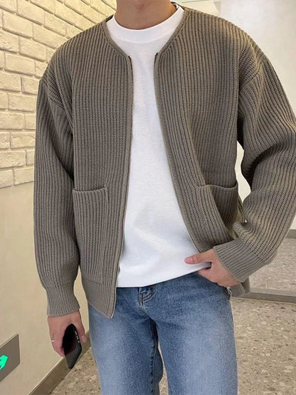 Autumn Knitted Long Sleeve Sweater Men Fashion Cardign Knitwear Slim Fit Men's Clothing New Pocket Warm Zipper Tops Male