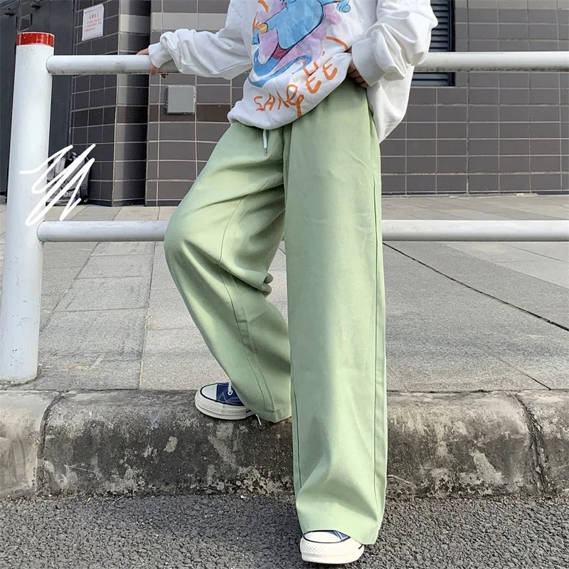saferido Baggy Men Wide Leg Pants Korean Spring Autumn Solid Color Straight Overalls Casual Trousers Man Bottoms Y2k Clothes