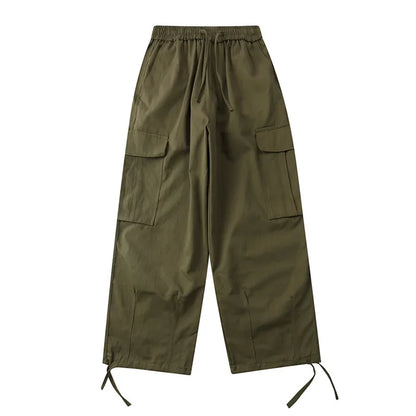 saferido Japanese Vintage Wide Leg Overalls Fashion Label Large Pocket Men's Leggings Casual Trousers for Men Women Sweatpants Joggers