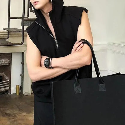 saferido Mens Clothing American Street Hooded Vest Coat Sleeveless T-Shirt 2024 Spring and Summer Casual Loose Vest Sweatshirt Unisex