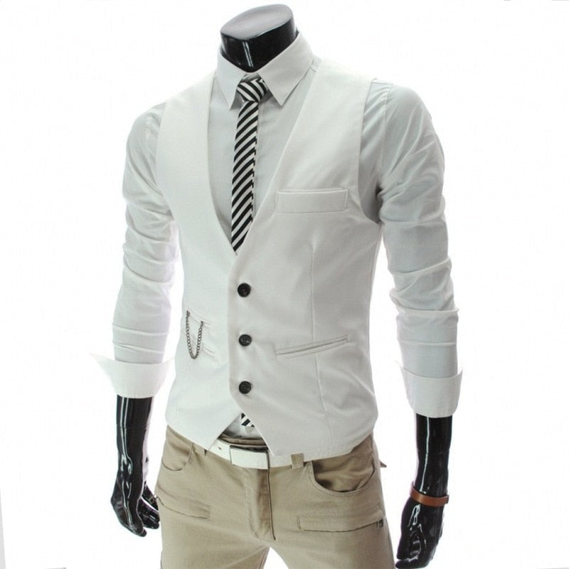 Men's Slim Fit Suit Vest Solid Color Casual Sleeveless Vintage Vest Fashion Man Black Gray Formal Businss Waistcoat Homme