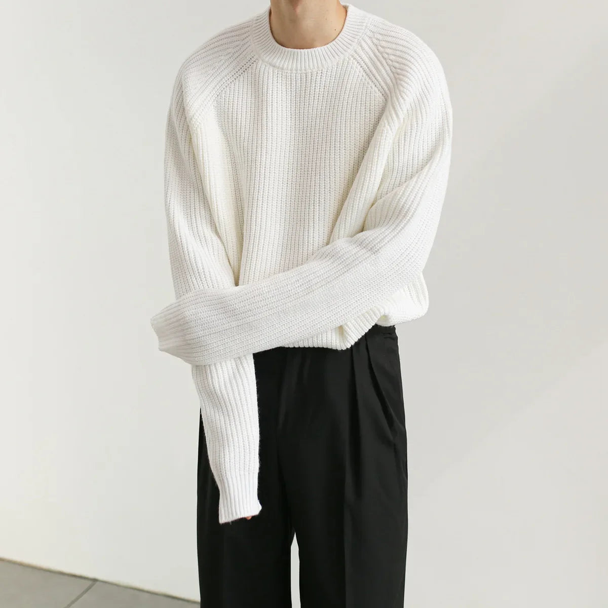 Autumn Clothing Men's Knitted Light Luxury Pullovers Sweater Casual Solid Color Vintage Loose O Neck Long Sleeve Knitwear New