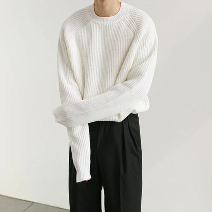 Autumn Clothing Men's Knitted Light Luxury Pullovers Sweater Casual Solid Color Vintage Loose O Neck Long Sleeve Knitwear New